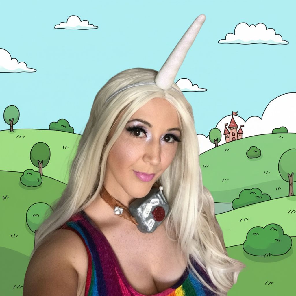 Adventure Time cosplay of Lady Rainocron when she wore a voice-box.