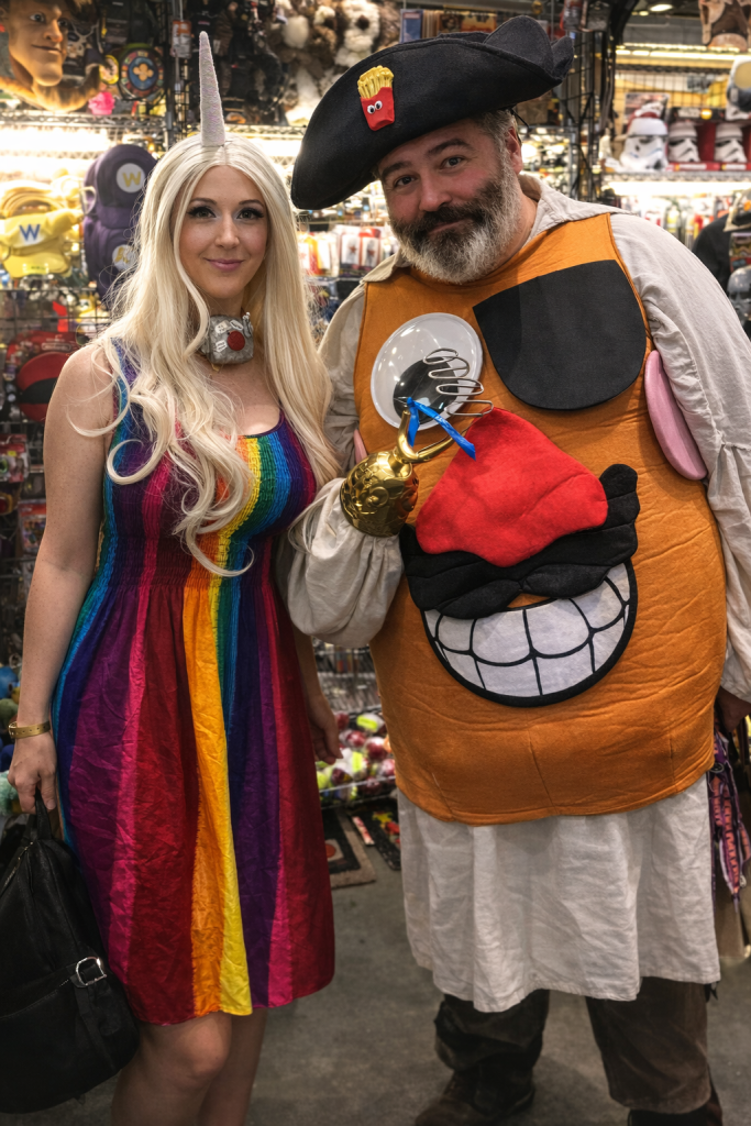 Adventure Time Lady Rainicorn with a pirate potato head.